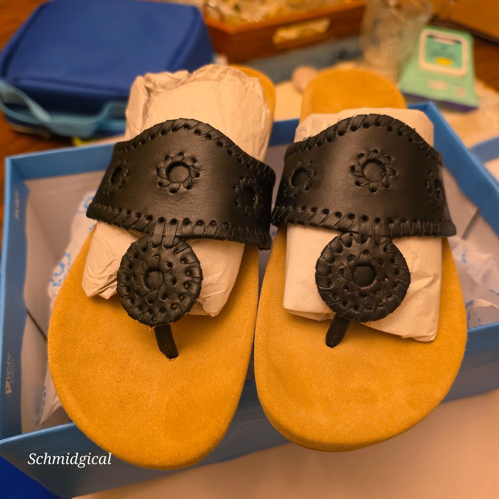 Jack Rogers Jacks Comfort Sandal Black Leather Whipstitch Slide 7.5 113201SA06